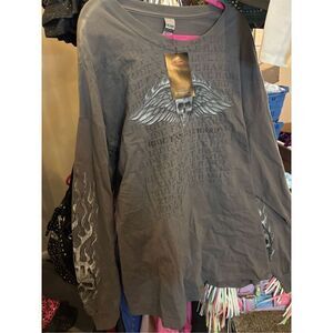 Hot Leathers Men’s Ride Fast Live Hard Skull Biker LS Top